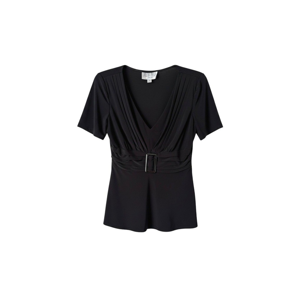 Julian Taylor Babydoll Top Pleated V-Neck Belted Waist Y2K Business Clubwear 4P - Picture 1 of 13